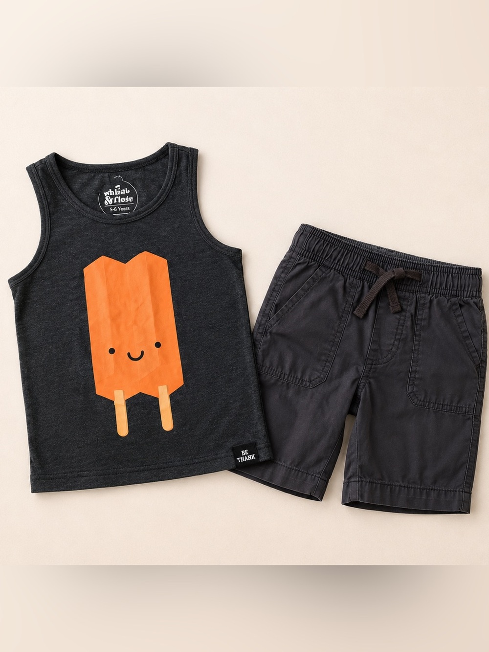 Whistle & Flute Orange Popsicle Graphic Tank & OshKosh Dark Grey Shorts Set 5T